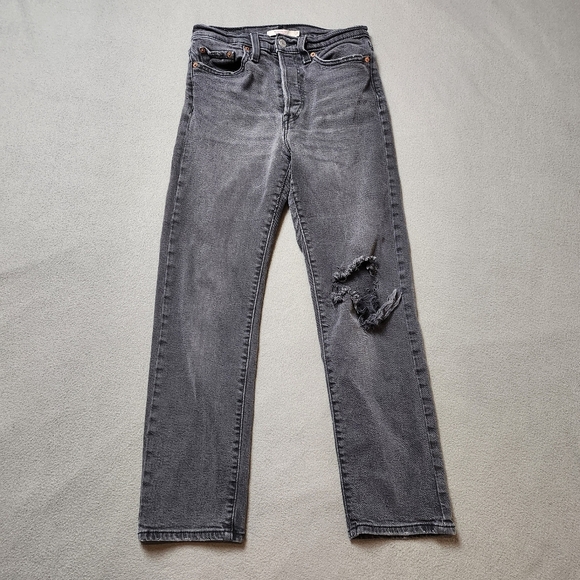 Levi's Denim - Levis Wedgie Straight Button Fly High Rise Premium Jeans Gray Black Wash Size 27